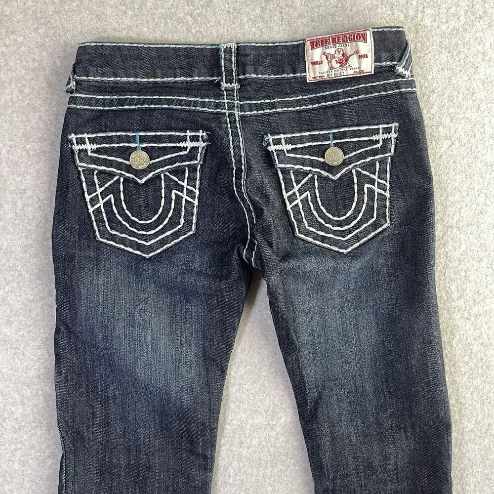 True Religion Joey Super T Jeans Womens 26 Blue White Stitching Straight USA - Picture 13 of 16